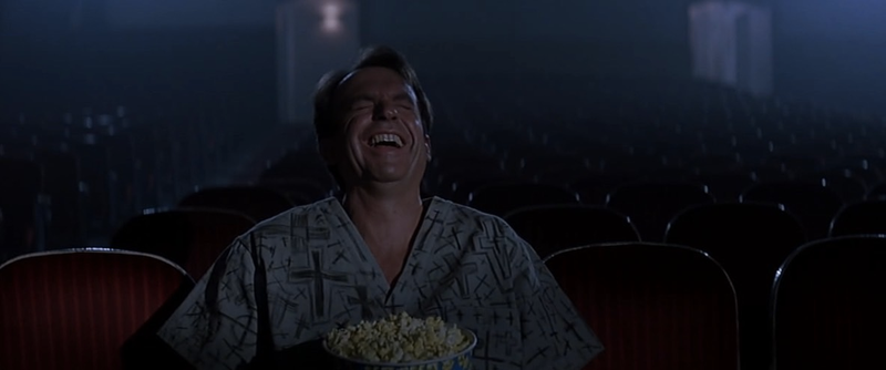 John Trent, laughing at the craziness of it all ... and/or at the Metallica-lite score John Carpenter chose for this film.